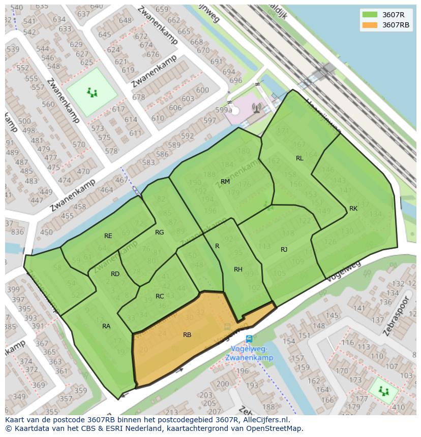 Afbeelding van het postcodegebied 3607 RB op de kaart.