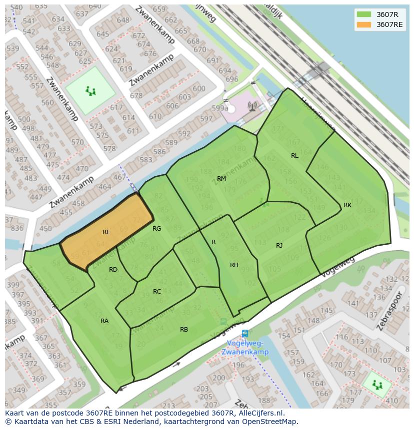 Afbeelding van het postcodegebied 3607 RE op de kaart.