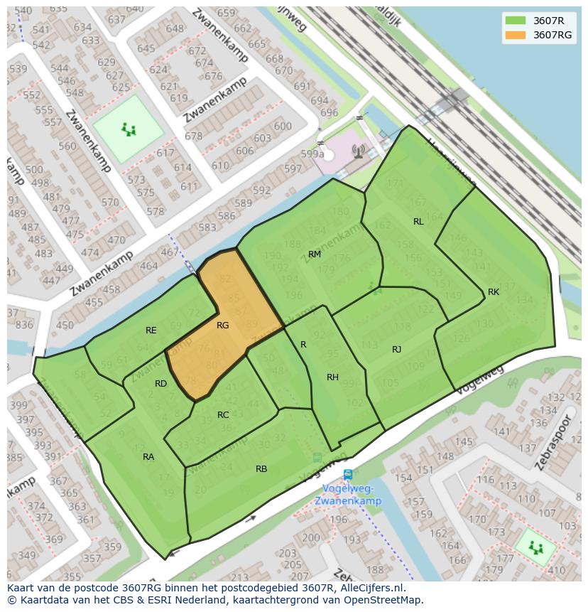 Afbeelding van het postcodegebied 3607 RG op de kaart.