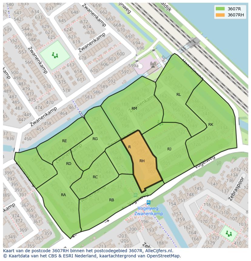 Afbeelding van het postcodegebied 3607 RH op de kaart.