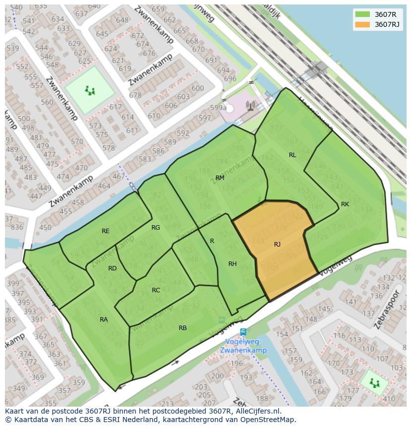 Afbeelding van het postcodegebied 3607 RJ op de kaart.