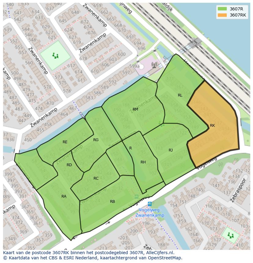 Afbeelding van het postcodegebied 3607 RK op de kaart.