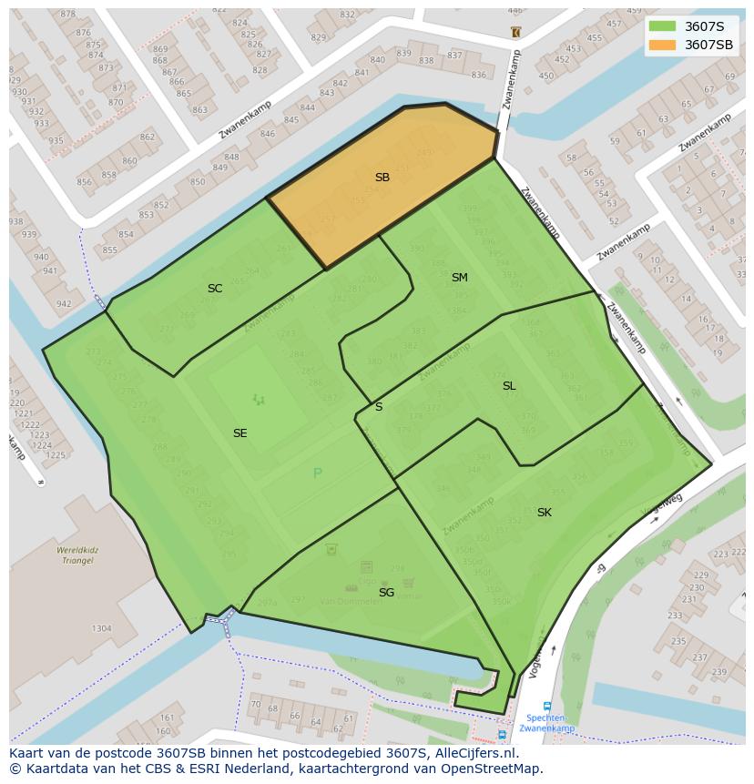 Afbeelding van het postcodegebied 3607 SB op de kaart.