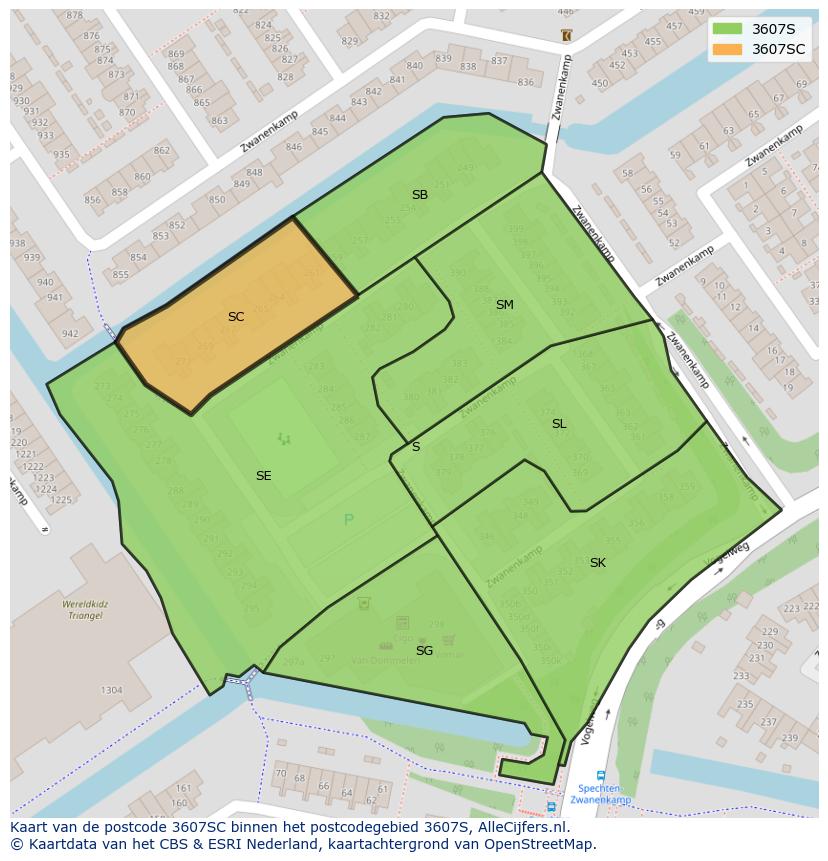 Afbeelding van het postcodegebied 3607 SC op de kaart.