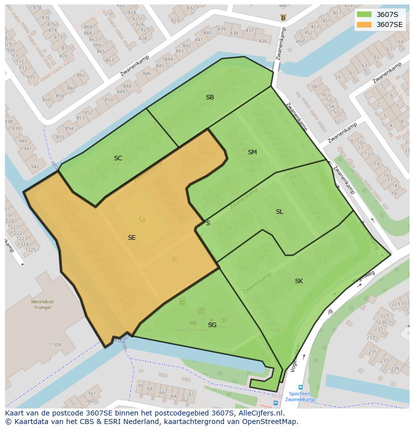 Afbeelding van het postcodegebied 3607 SE op de kaart.