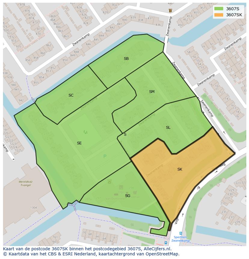 Afbeelding van het postcodegebied 3607 SK op de kaart.