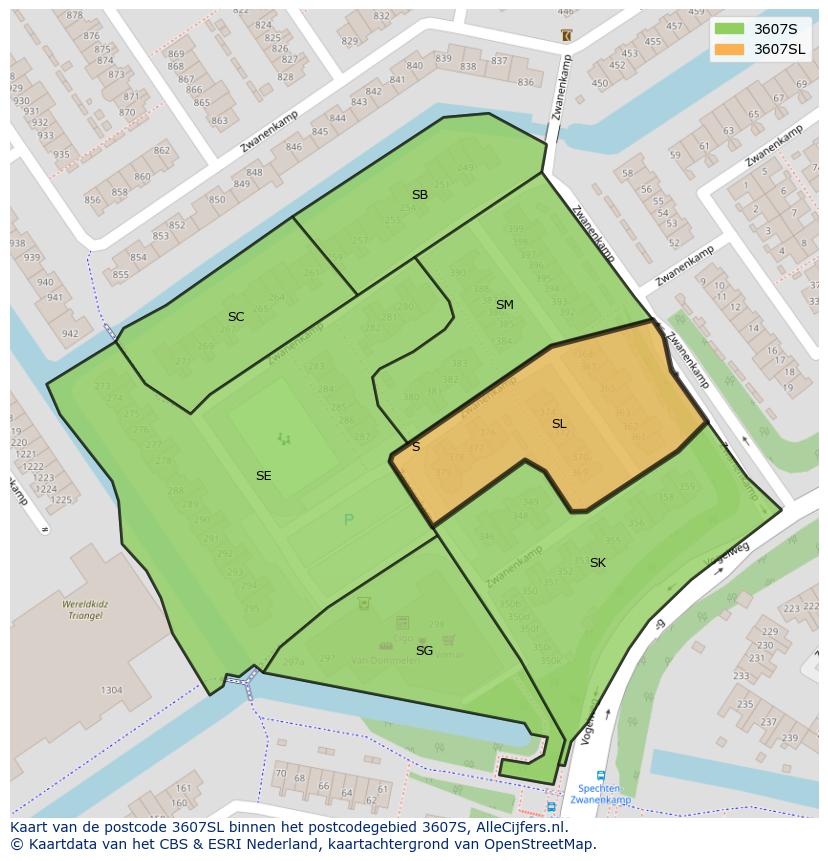 Afbeelding van het postcodegebied 3607 SL op de kaart.