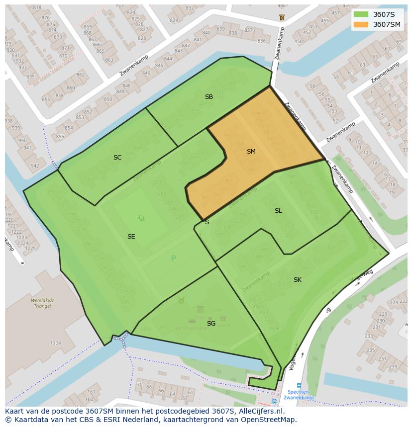 Afbeelding van het postcodegebied 3607 SM op de kaart.
