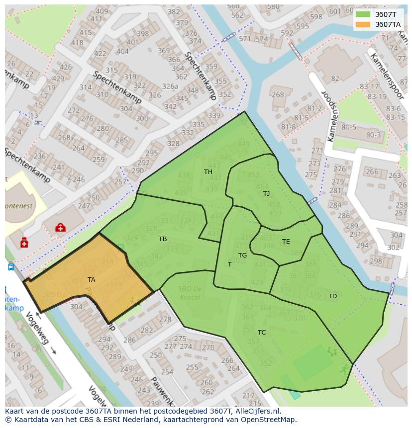 Afbeelding van het postcodegebied 3607 TA op de kaart.