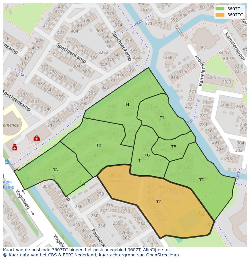 Afbeelding van het postcodegebied 3607 TC op de kaart.