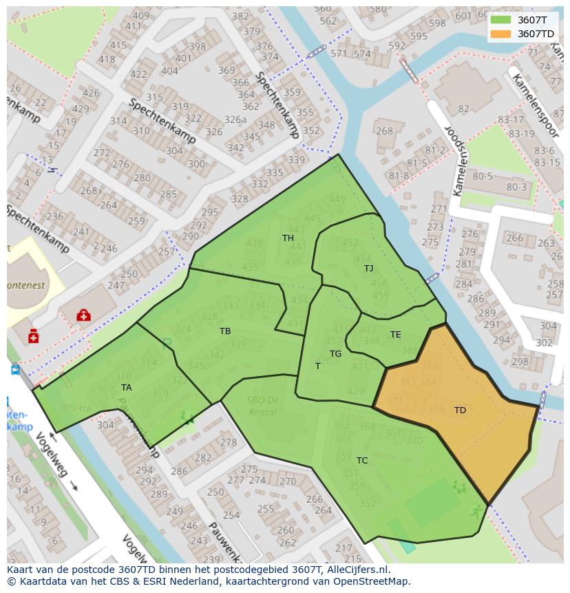 Afbeelding van het postcodegebied 3607 TD op de kaart.