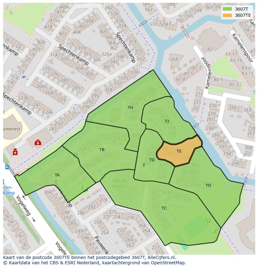 Afbeelding van het postcodegebied 3607 TE op de kaart.
