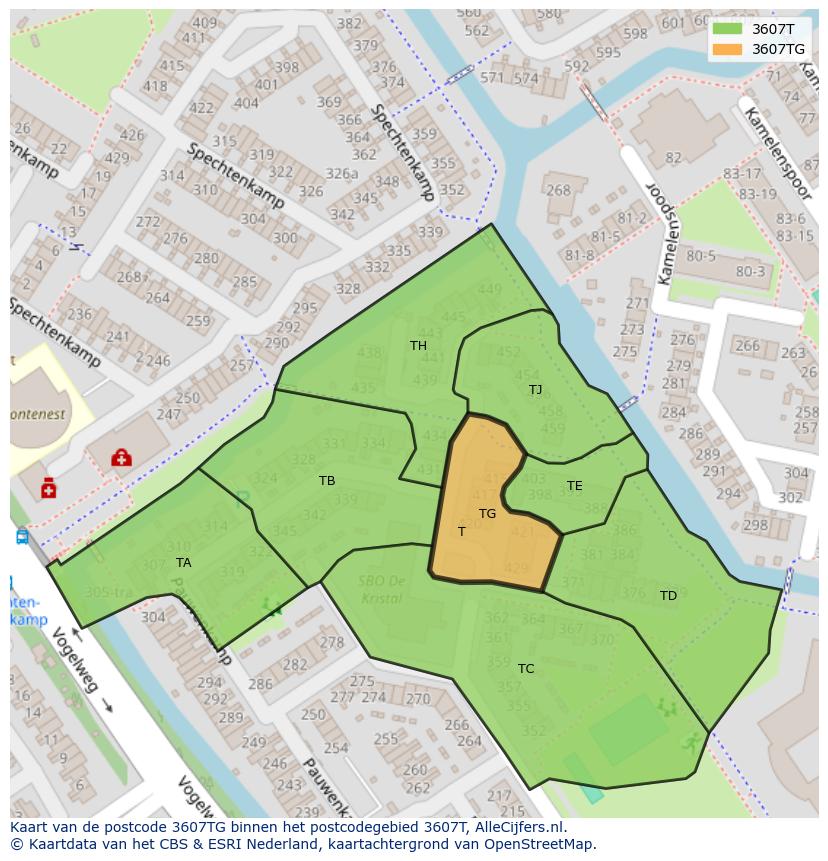 Afbeelding van het postcodegebied 3607 TG op de kaart.