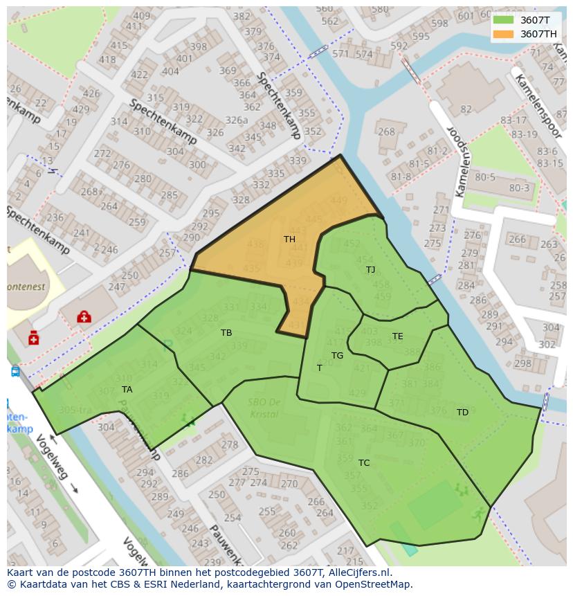 Afbeelding van het postcodegebied 3607 TH op de kaart.