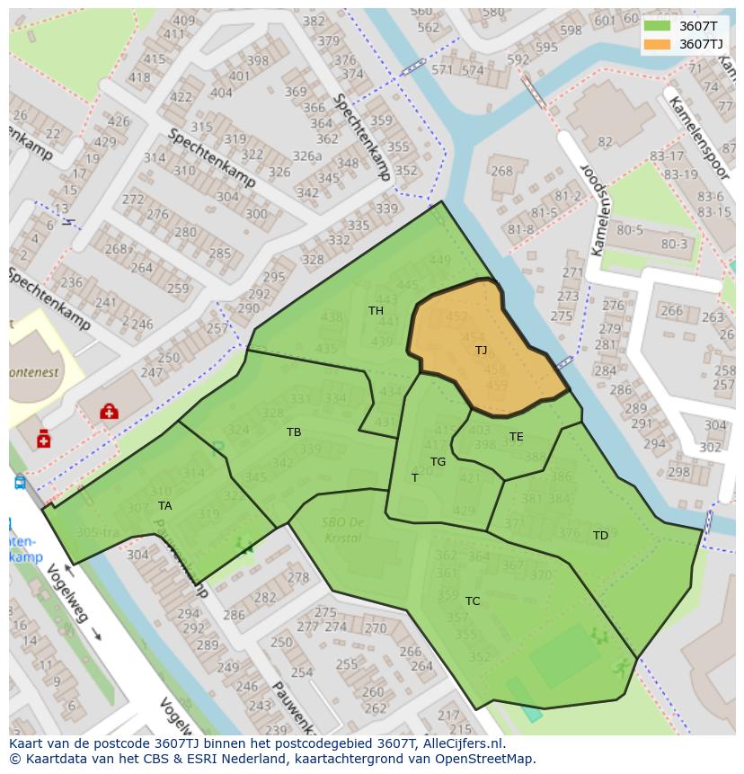 Afbeelding van het postcodegebied 3607 TJ op de kaart.