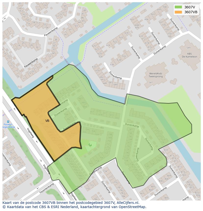 Afbeelding van het postcodegebied 3607 VB op de kaart.