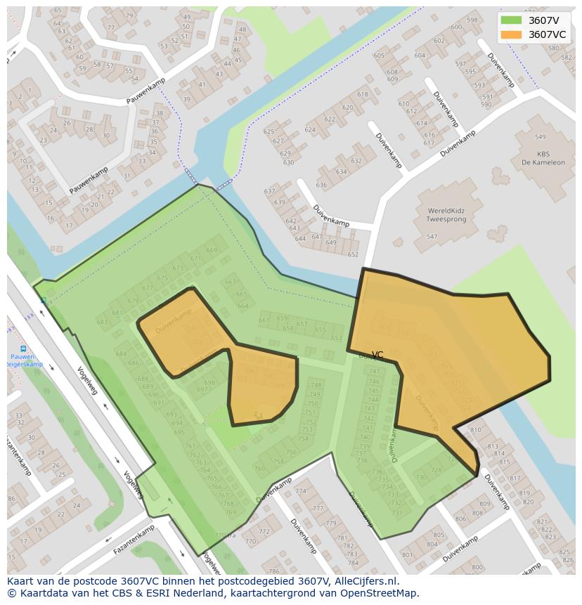 Afbeelding van het postcodegebied 3607 VC op de kaart.