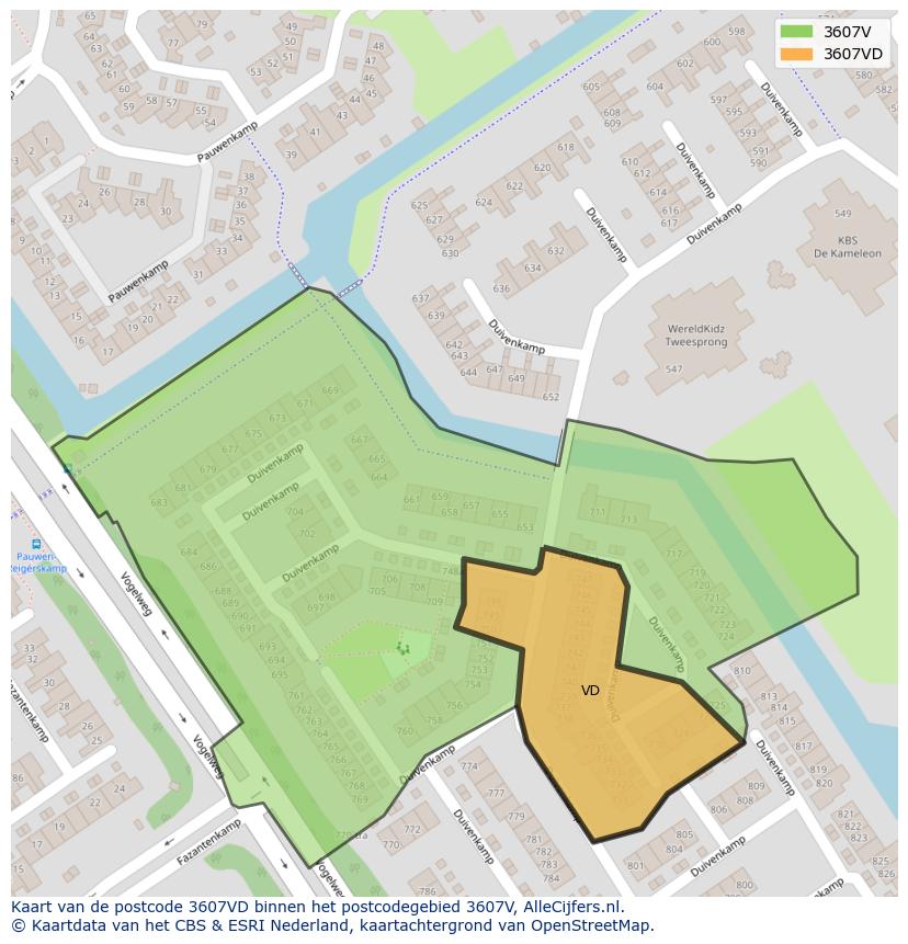 Afbeelding van het postcodegebied 3607 VD op de kaart.