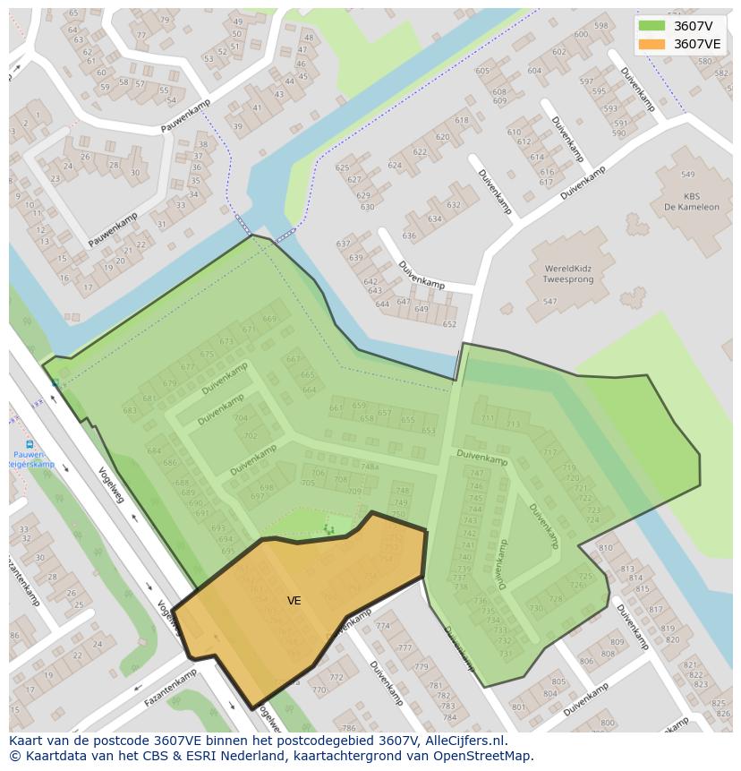 Afbeelding van het postcodegebied 3607 VE op de kaart.