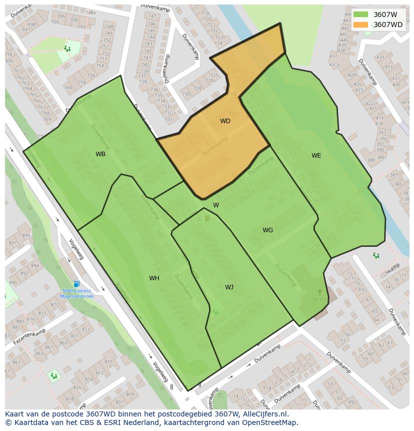 Afbeelding van het postcodegebied 3607 WD op de kaart.