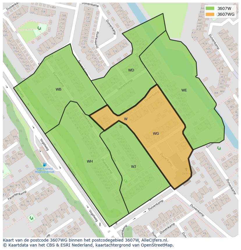 Afbeelding van het postcodegebied 3607 WG op de kaart.