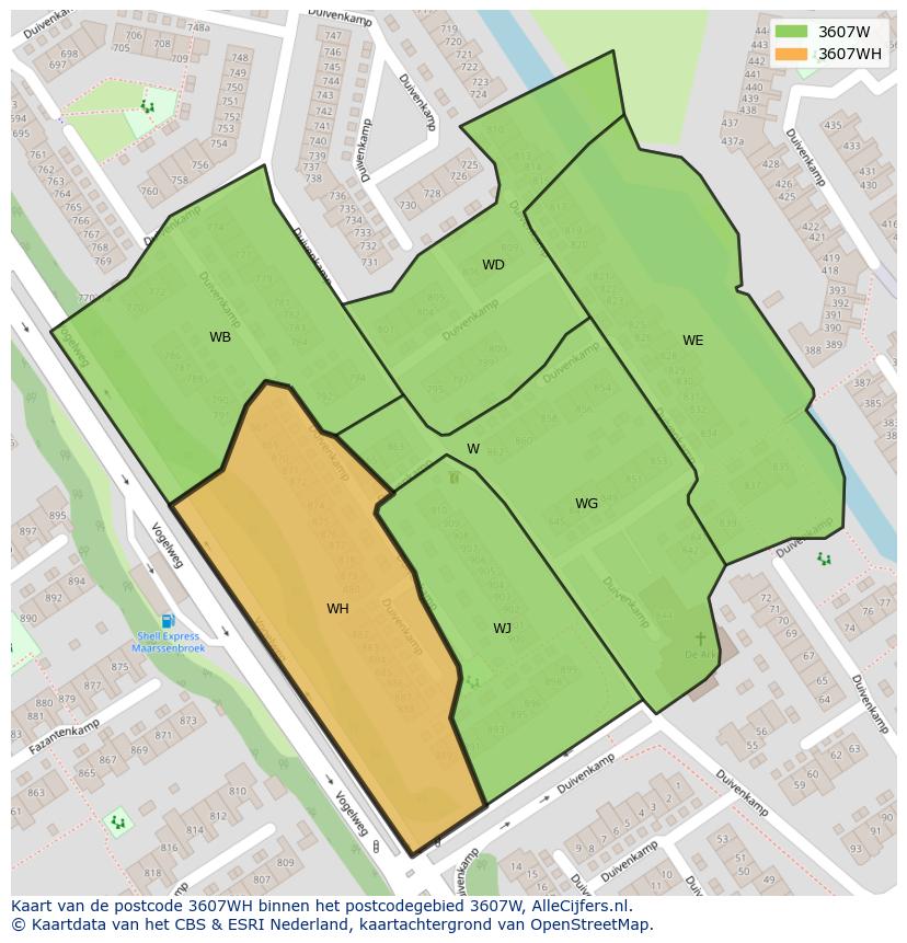 Afbeelding van het postcodegebied 3607 WH op de kaart.
