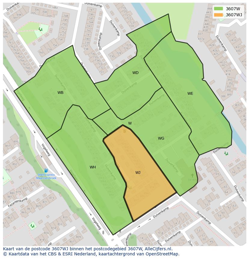 Afbeelding van het postcodegebied 3607 WJ op de kaart.
