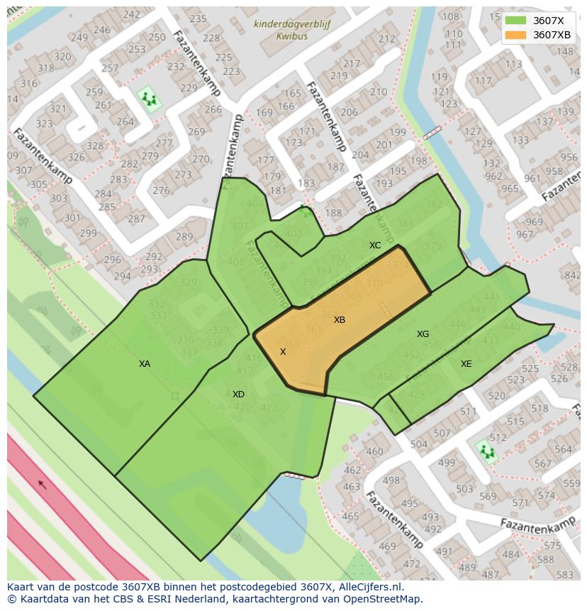 Afbeelding van het postcodegebied 3607 XB op de kaart.