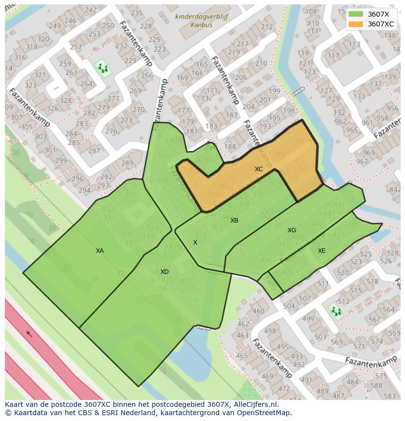 Afbeelding van het postcodegebied 3607 XC op de kaart.