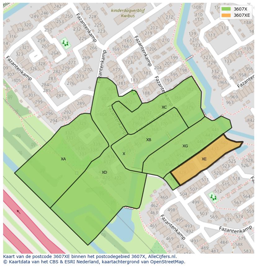 Afbeelding van het postcodegebied 3607 XE op de kaart.