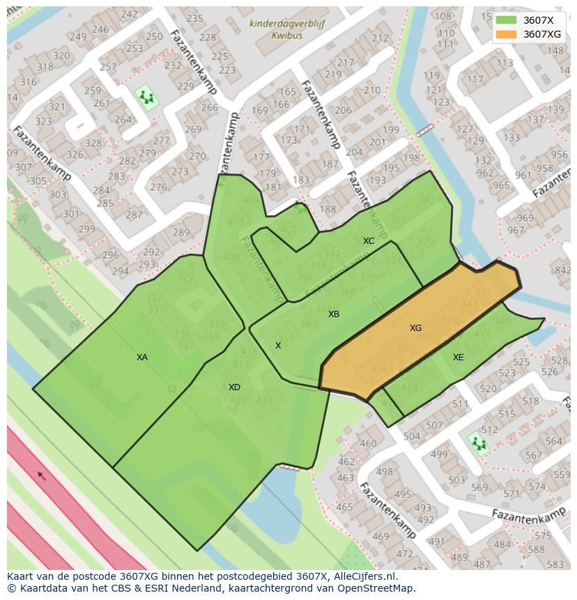 Afbeelding van het postcodegebied 3607 XG op de kaart.