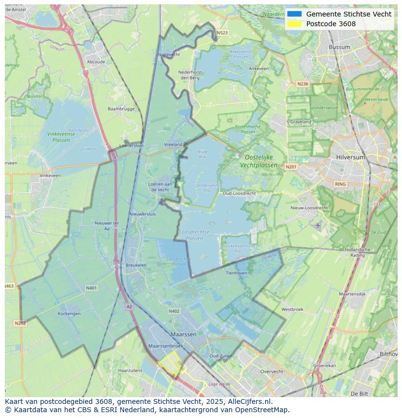 Afbeelding van het postcodegebied 3608 op de kaart.