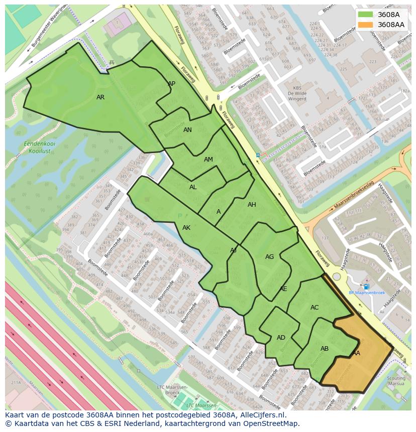 Afbeelding van het postcodegebied 3608 AA op de kaart.