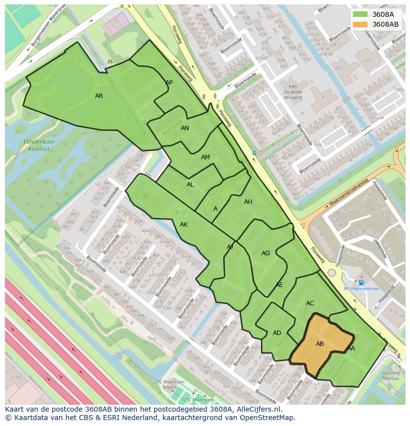 Afbeelding van het postcodegebied 3608 AB op de kaart.
