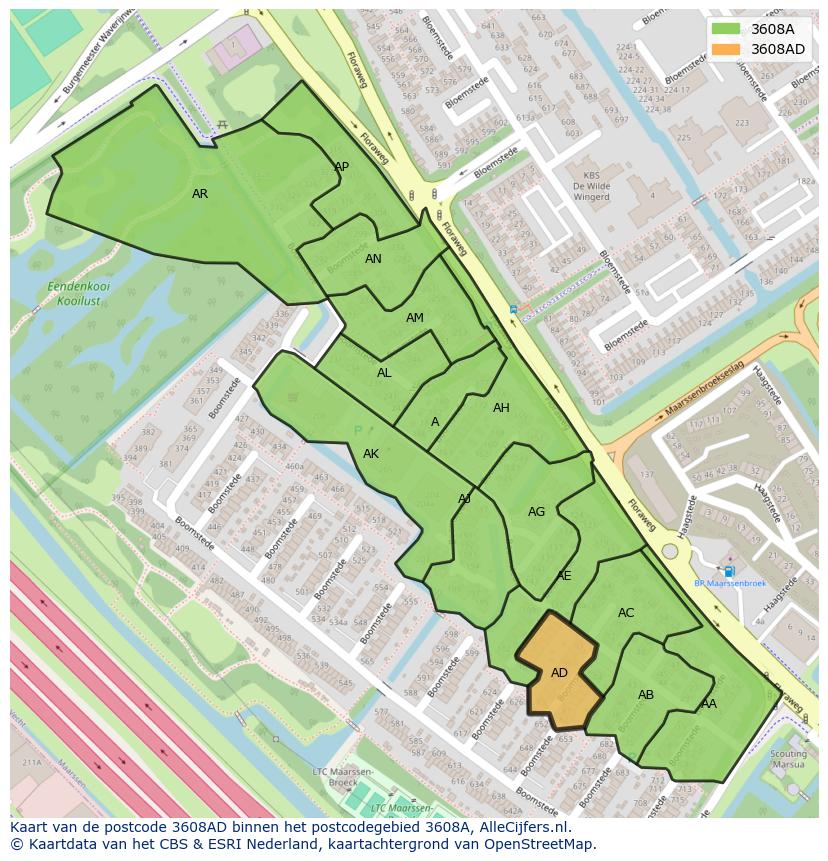 Afbeelding van het postcodegebied 3608 AD op de kaart.
