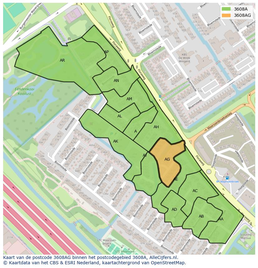 Afbeelding van het postcodegebied 3608 AG op de kaart.