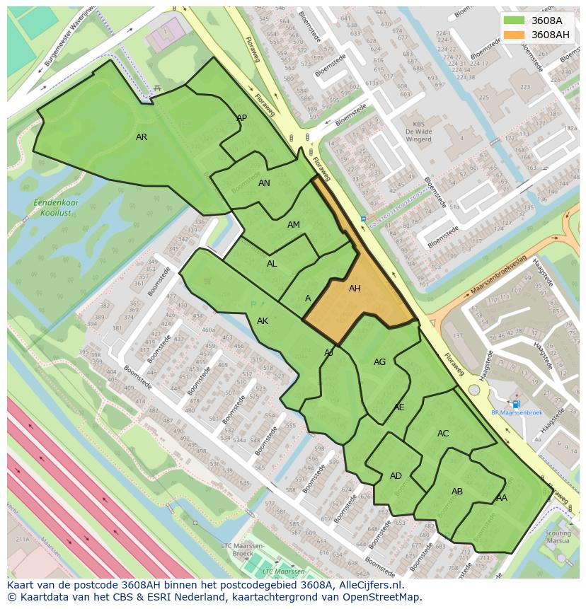 Afbeelding van het postcodegebied 3608 AH op de kaart.
