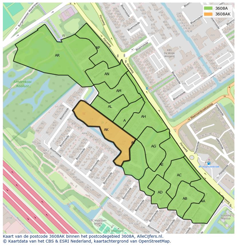 Afbeelding van het postcodegebied 3608 AK op de kaart.