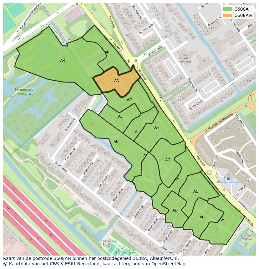 Afbeelding van het postcodegebied 3608 AN op de kaart.
