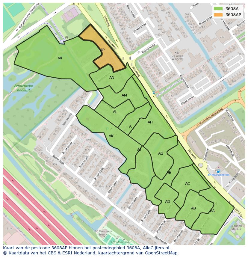 Afbeelding van het postcodegebied 3608 AP op de kaart.
