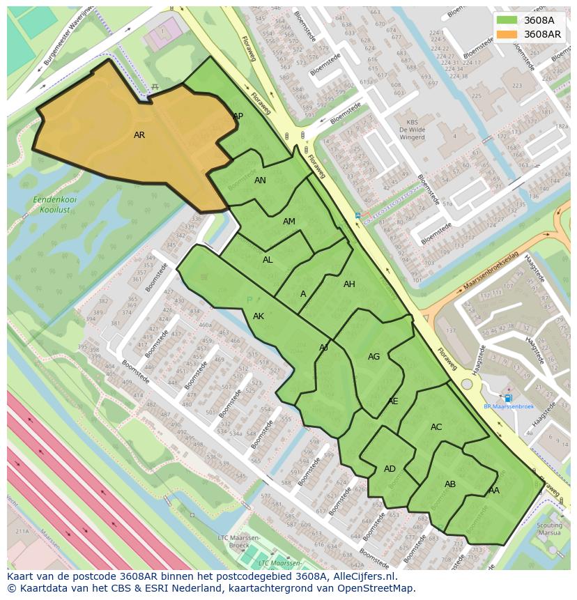 Afbeelding van het postcodegebied 3608 AR op de kaart.