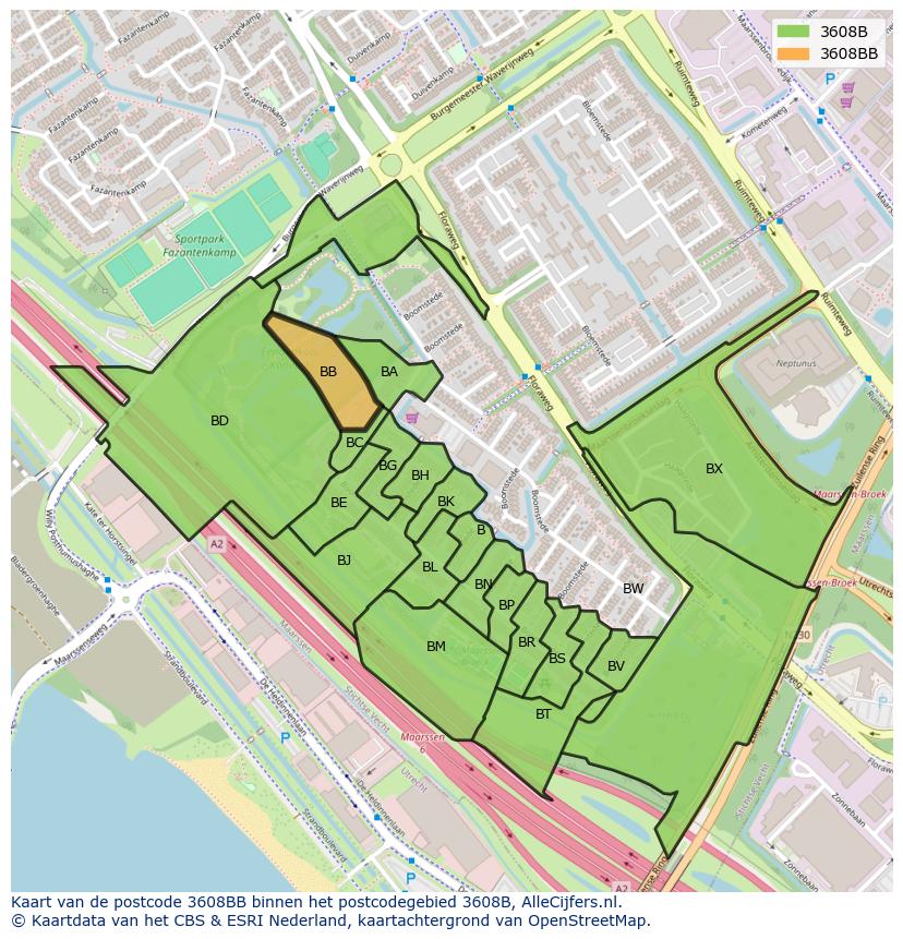 Afbeelding van het postcodegebied 3608 BB op de kaart.