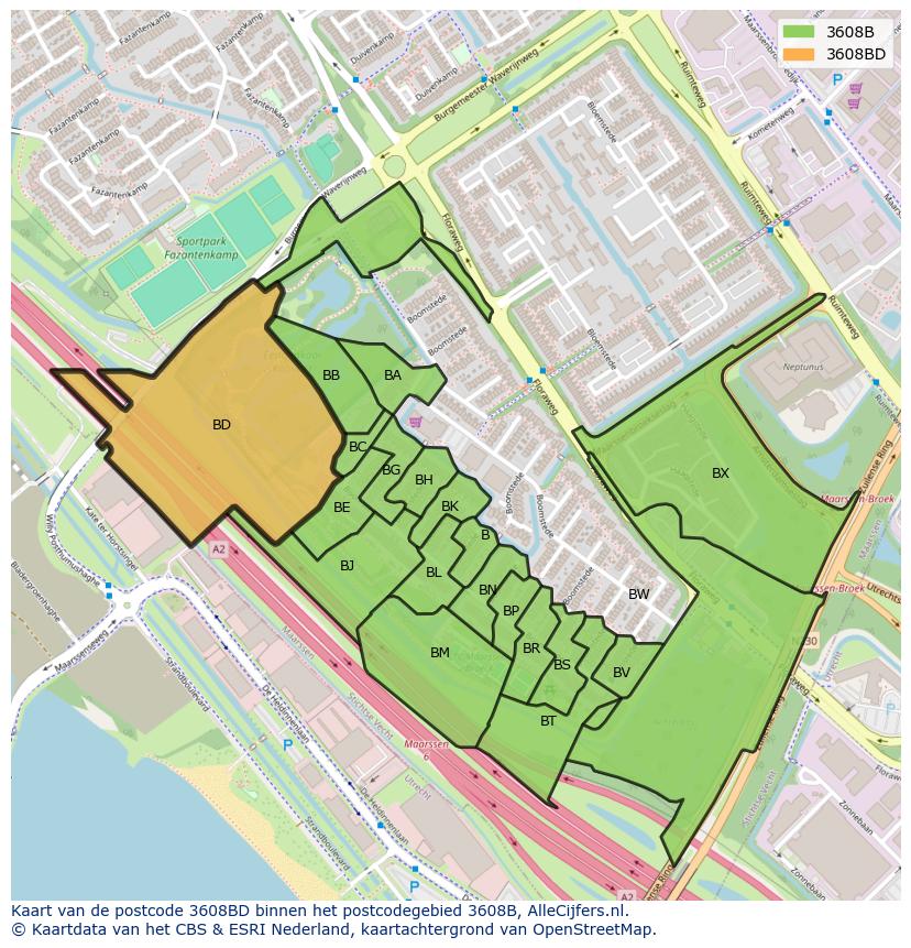 Afbeelding van het postcodegebied 3608 BD op de kaart.