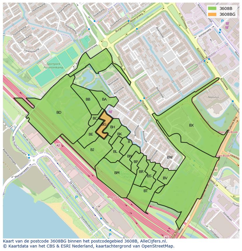 Afbeelding van het postcodegebied 3608 BG op de kaart.