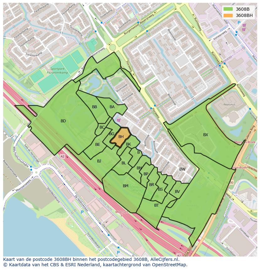Afbeelding van het postcodegebied 3608 BH op de kaart.