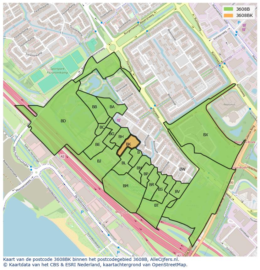 Afbeelding van het postcodegebied 3608 BK op de kaart.