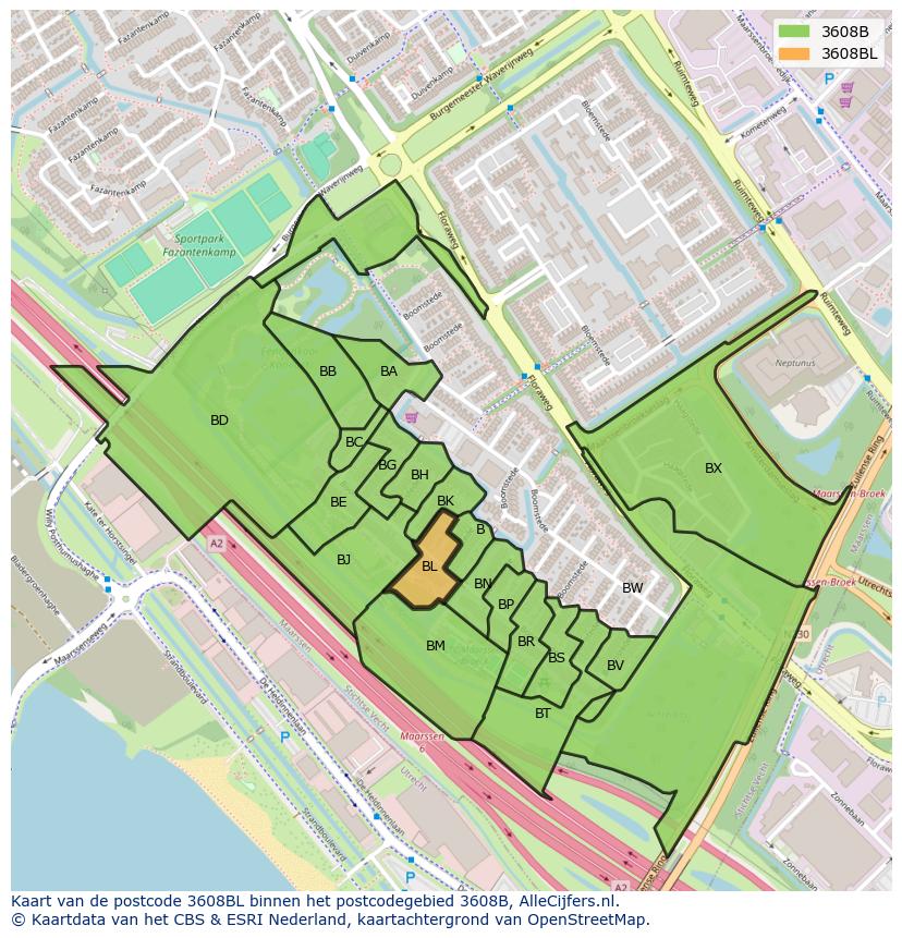 Afbeelding van het postcodegebied 3608 BL op de kaart.