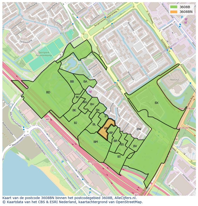 Afbeelding van het postcodegebied 3608 BN op de kaart.