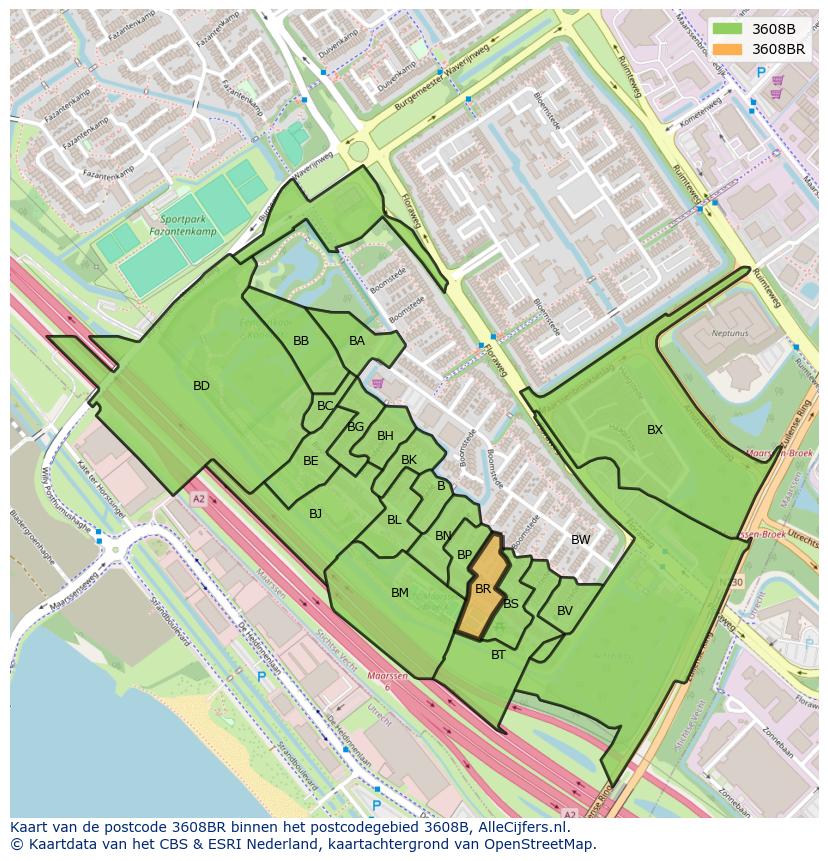 Afbeelding van het postcodegebied 3608 BR op de kaart.