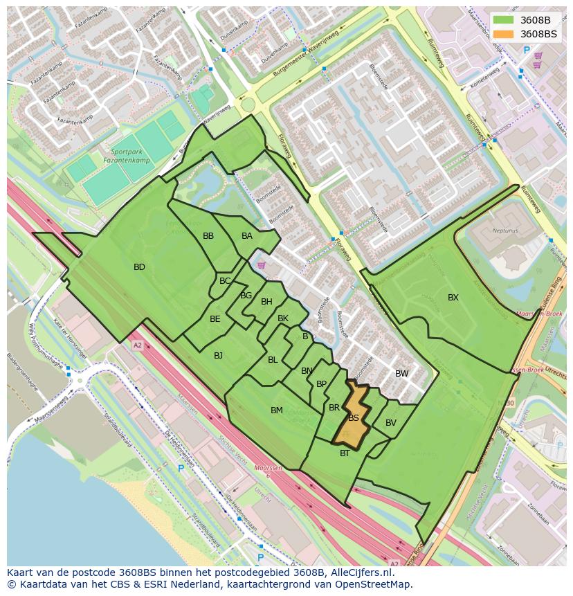 Afbeelding van het postcodegebied 3608 BS op de kaart.